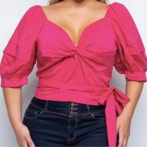 Plus Fuchsia Wrap Tie Blouse